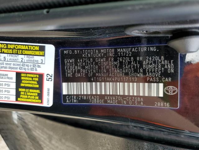 4T1G11AK4PU117113 - 2023 TOYOTA CAMRY SE NIGHT SHADE BLACK photo 13