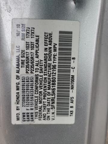 5FNRL5H61BB012196 - 2011 HONDA ODYSSEY EXL SILVER photo 12