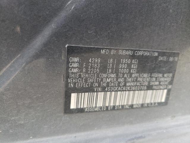 4S3GKAC62K3603709 - 2019 SUBARU IMPREZA PREMIUM GRAY photo 12