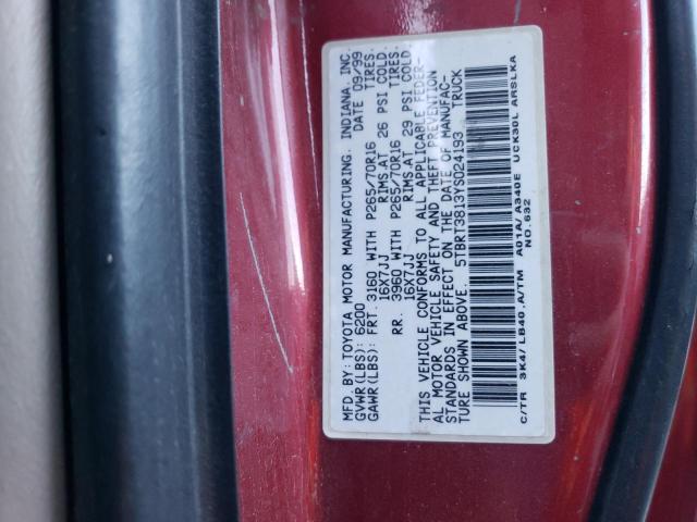 5TBRT3813YS024193 - 2000 TOYOTA TUNDRA ACCESS CAB LIMITED RED photo 12