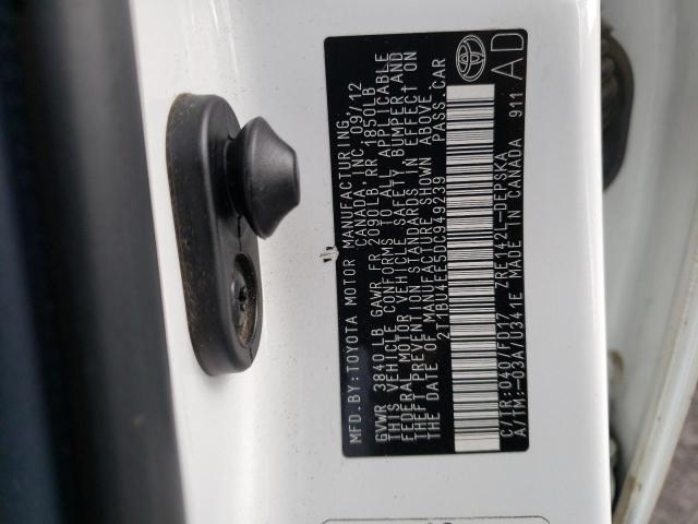 2T1BU4EE5DC949239 - 2013 TOYOTA COROLLA BASE WHITE photo 12