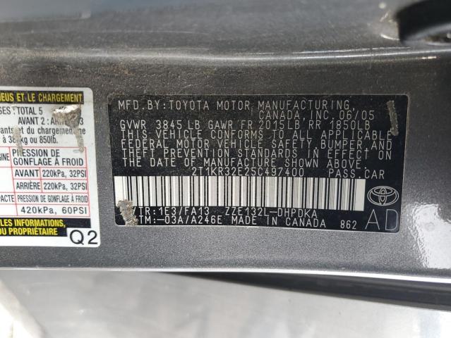 2T1KR32E25C497400 - 2005 TOYOTA MATRIX AUT XR GRAY photo 12