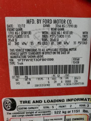 1FTFW1ET3DFB01599 - 2013 FORD F150 SUPERCREW RED photo 12