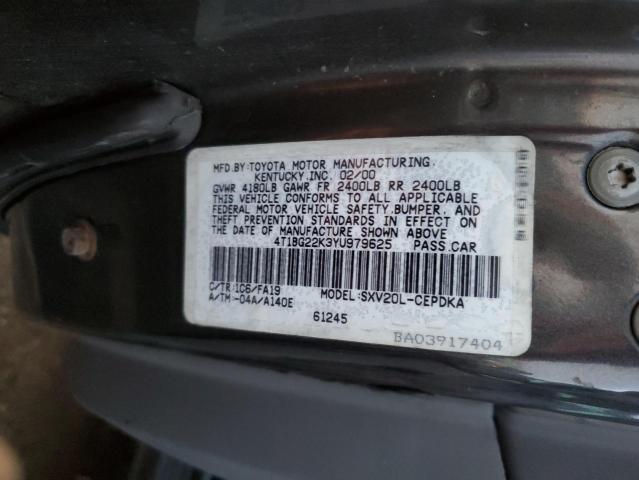 4T1BG22K3YU979625 - 2000 TOYOTA CAMRY CE GRAY photo 12