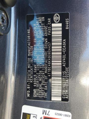 4T1BE46K49U804457 - 2009 TOYOTA CAMRY BASE GRAY photo 12