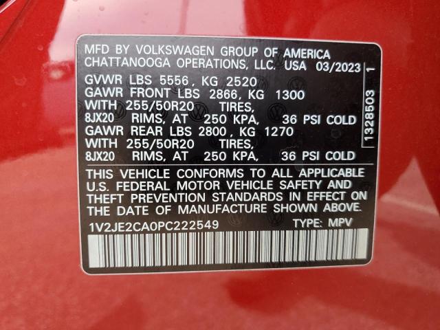 1V2JE2CA0PC222549 - 2023 VOLKSWAGEN ATLAS CROS SE أحمر صورة 12
