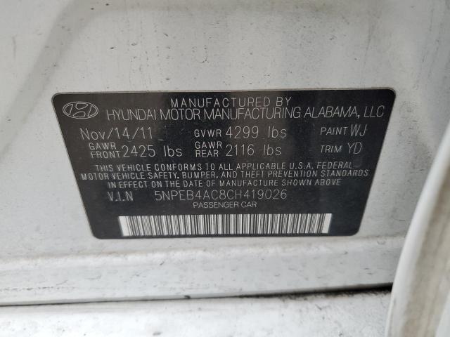 5NPEB4AC8CH419026 - 2012 HYUNDAI SONATA GLS WHITE photo 12