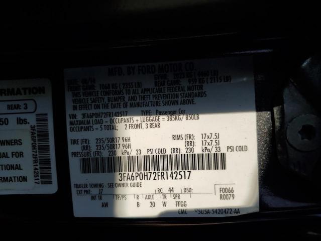 3FA6P0H72FR142517 - 2015 FORD FUSION SE GRAY photo 12