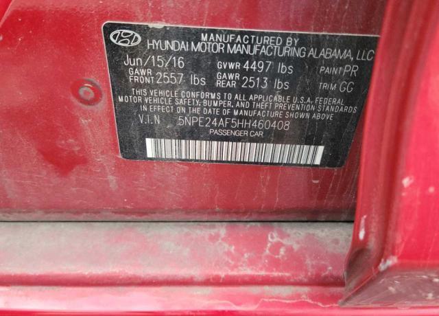 5NPE24AF5HH460408 - 2017 HYUNDAI SONATA SE RED photo 10