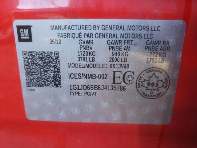 1G1JD6SB6J4135786 - 2018 CHEVROLET SONIC LT RED photo 12