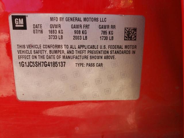 1G1JC5SH7G4185137 - 2016 CHEVROLET SONIC LT RED photo 12