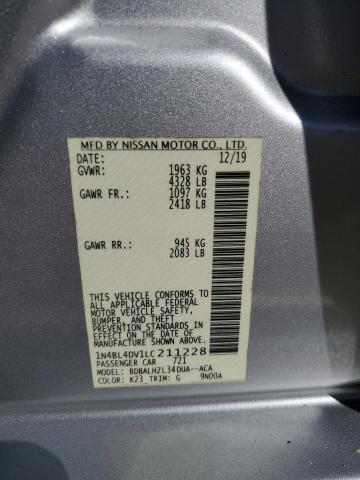 1N4BL4DV1LC211228 - 2020 NISSAN ALTIMA SV SILVER photo 12