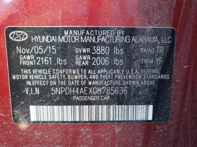 5NPDH4AEXGH785636 - 2016 HYUNDAI ELANTRA SE RED photo 13