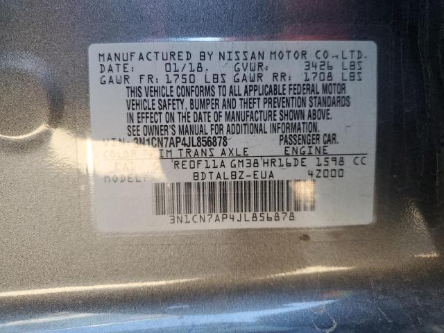 3N1CN7AP4JL856878 - 2018 NISSAN VERSA S GRAY photo 12