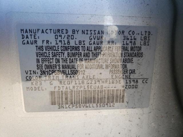 3N1CP5BV6LL550912 - 2020 NISSAN KICKS S SILVER photo 12