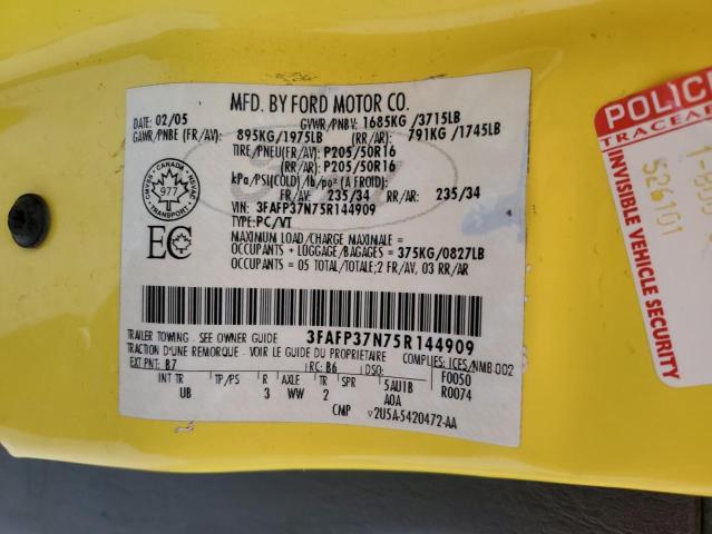 3FAFP37N75R144909 - 2005 FORD FOCUS ZX5 YELLOW photo 12