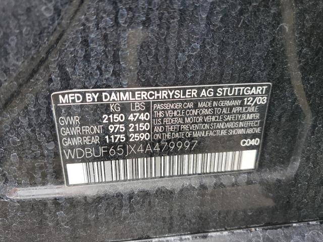 WDBUF65JX4A479997 - 2004 MERCEDES-BENZ E 320 BLACK photo 12