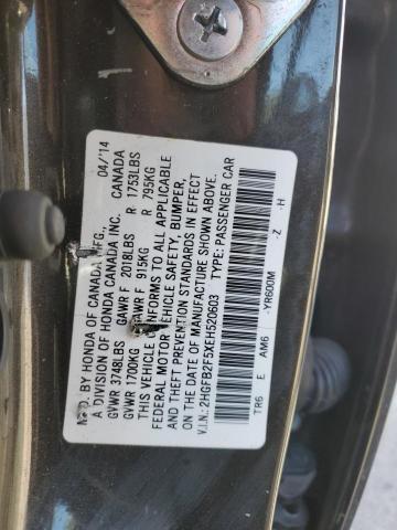 2HGFB2F5XEH520603 - 2014 HONDA CIVIC LX GRAY photo 12