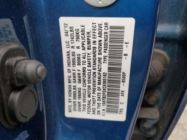 19XFB2F5XCE065162 - 2012 HONDA CIVIC LX BLUE photo 13