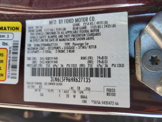 3LN6L5F96HR627135 - 2017 LINCOLN MKZ RESERVE Bordo foto 13