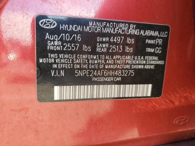 5NPE24AF6HH483275 - 2017 HYUNDAI SONATA SE RED photo 12