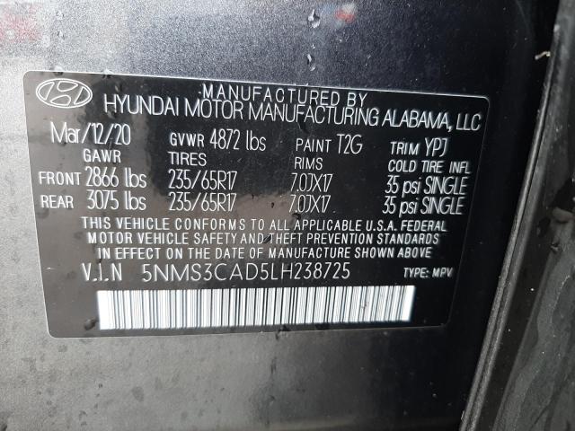 5NMS3CAD5LH238725 - 2020 HYUNDAI SANTA FE SEL Գրաֆիտ լուսանկար 13