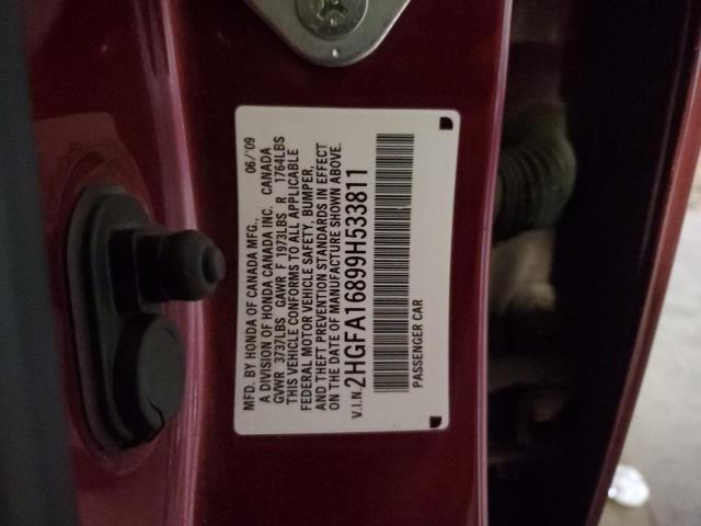 2HGFA16899H533811 - 2009 HONDA CIVIC EX BURGUNDY photo 12