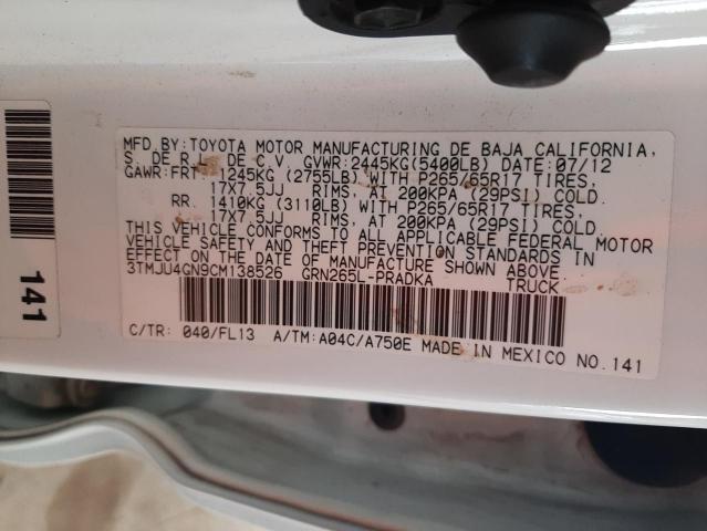 3TMJU4GN9CM138526 - 2012 TOYOTA TACOMA DOUBLE CAB PRERUNNER WHITE photo 12