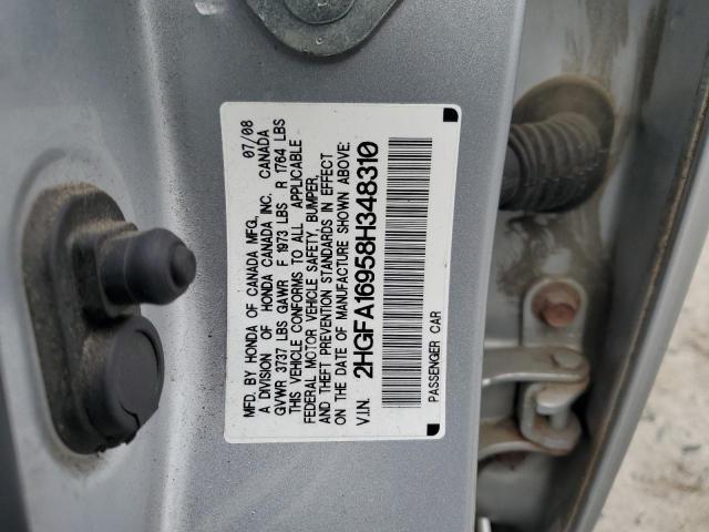 2HGFA16958H348310 - 2008 HONDA CIVIC EXL ვერცხლისფერი ფოტო 12