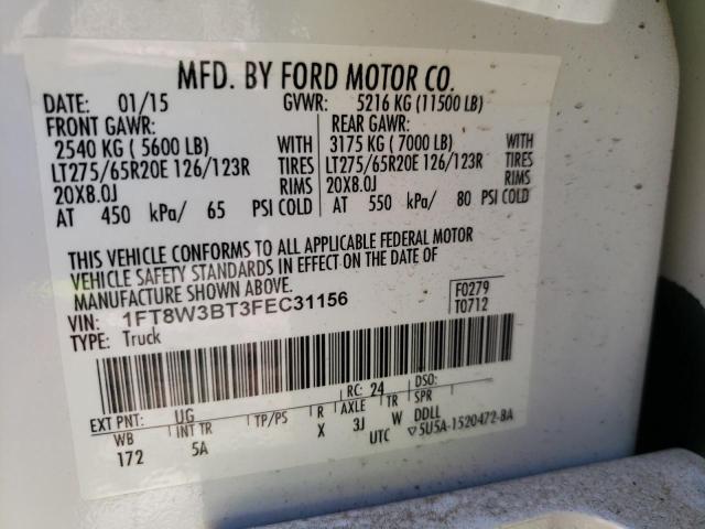 1FT8W3BT3FEC31156 - 2015 FORD F350 SUPER DUTY WHITE photo 14