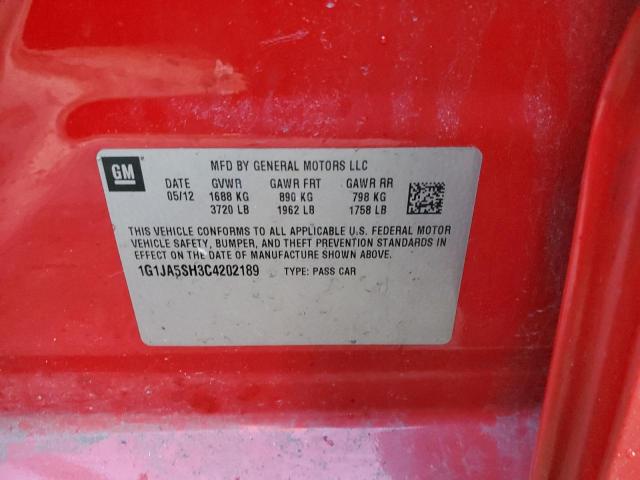 1G1JA5SH3C4202189 - 2012 CHEVROLET SONIC LS წითელი ფოტო 12