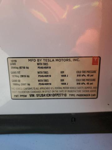 5YJSA1CN1DFP27710 - 2013 TESLA MODEL S თეთრი ფოტო 12