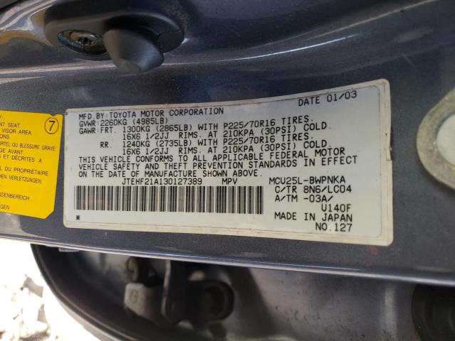 JTEHF21A130127389 - 2003 TOYOTA HIGHLANDER LIMITED GRAY photo 14