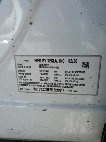 5YJXCDE20LF249217 - 2020 TESLA MODEL X WHITE photo 12