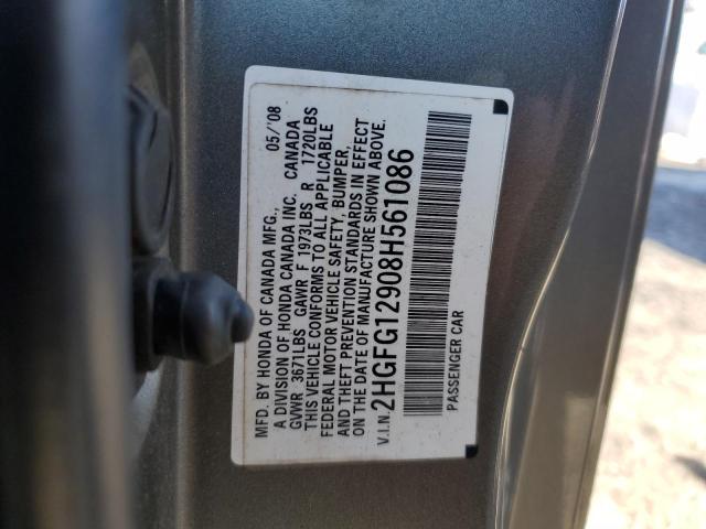 2HGFG12908H561086 - 2008 HONDA CIVIC EXL SILVER photo 12