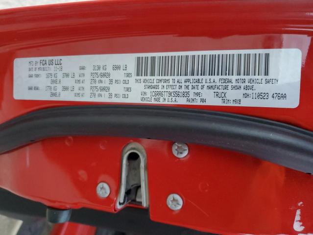 1C6RR6TT9KS561835 - 2019 RAM 1500 CLASS SLT წითელი ფოტო 12