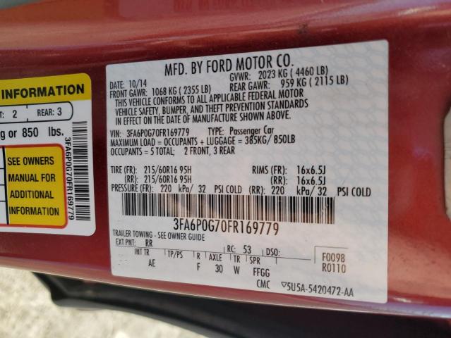 3FA6P0G70FR169779 - 2015 FORD FUSION S BURGUNDY photo 12