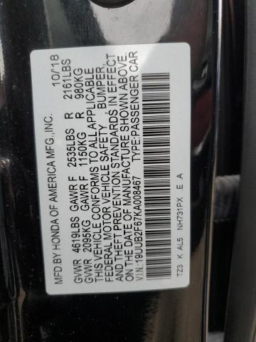 19UUB2F67KA008467 - 2019 ACURA TLX TECHNOLOGY 黑色 照片 12
