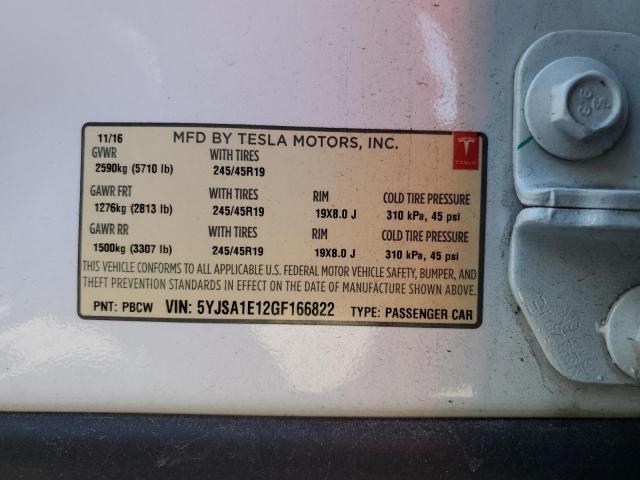 5YJSA1E12GF166822 - 2016 TESLA MODEL S Սպիտակ լուսանկար 13