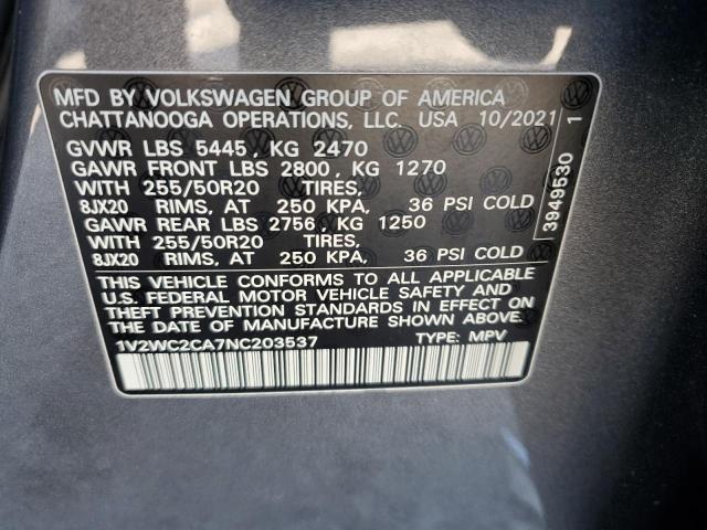 1V2WC2CA7NC203537 - 2022 VOLKSWAGEN ATLAS CROS SE Серый фото 14