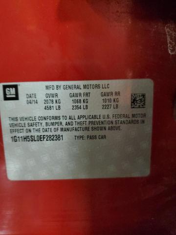 1G11H5SL0EF282381 - 2014 CHEVROLET MALIBU LTZ 红色 照片 12