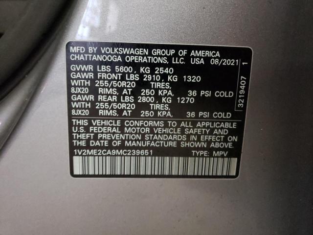 1V2ME2CA9MC239651 - 2021 VOLKSWAGEN ATLAS CROS SE Серебристый фото 13