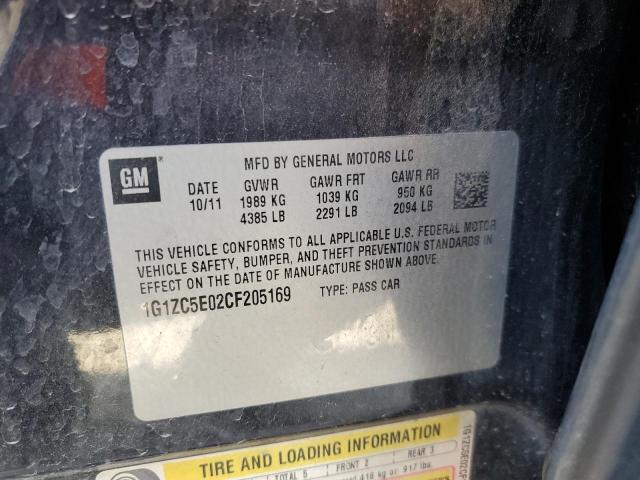 1G1ZC5E02CF205169 - 2012 CHEVROLET MALIBU 1LT Қара фото 12