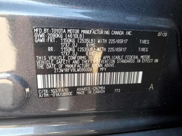 2T3W1RFV9LW095009 - 2020 TOYOTA RAV4 XLE GRAY photo 12