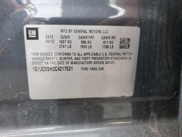 1G1JC5SH2C4217521 - 2012 CHEVROLET SONIC LT GRAY photo 12