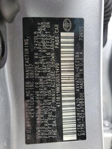 4T1B11HK0JU521470 - 2018 TOYOTA CAMRY L SILVER photo 12