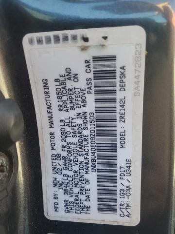 1NXBU40E09Z011503 - 2009 TOYOTA COROLLA BASE GRAY photo 12