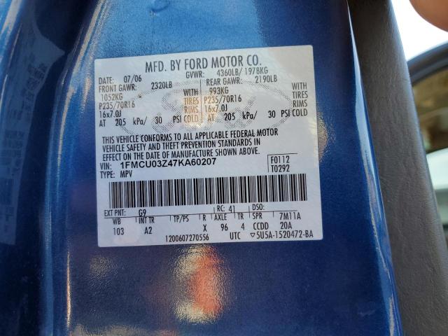 1FMCU03Z47KA60207 - 2007 FORD ESCAPE XLT BLUE photo 12