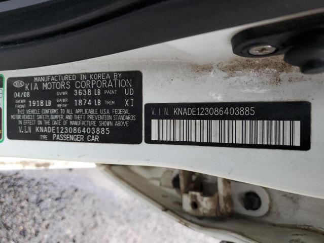 KNADE123086403885 - 2008 KIA RIO BASE WHITE photo 12