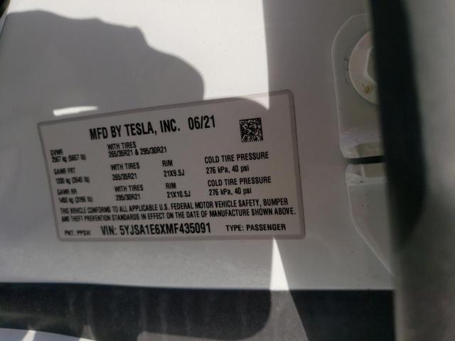 5YJSA1E6XMF435091 - 2021 TESLA MODEL S 白色 照片 13